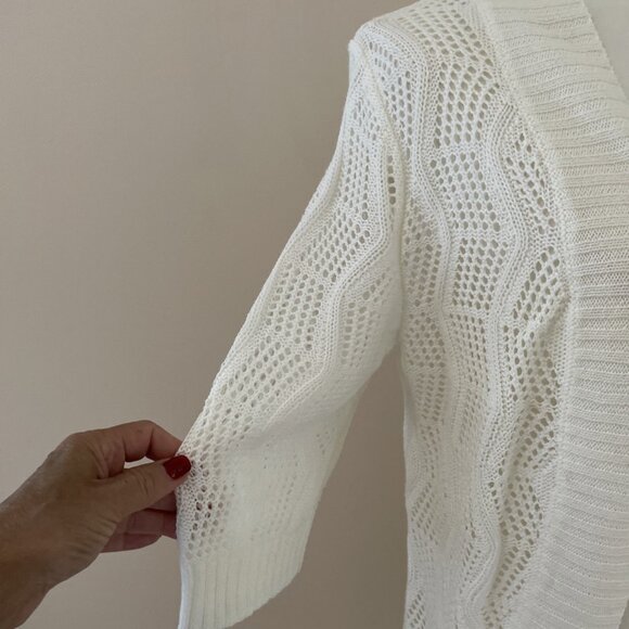 Leo & Nicole Bolero Shrug Crop Cardigan Women's Small Ivory Half Sleeve Sheer - Picture 3 of 11